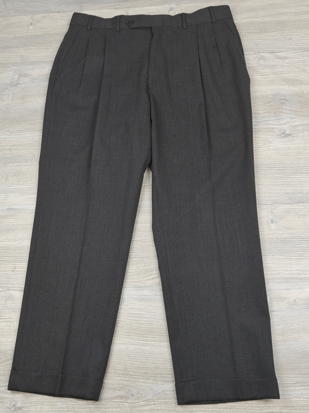 Nautica Mens Charcoal Grey Pleated 100% Wool Dress Slacks Cuffed Trousers 38x29